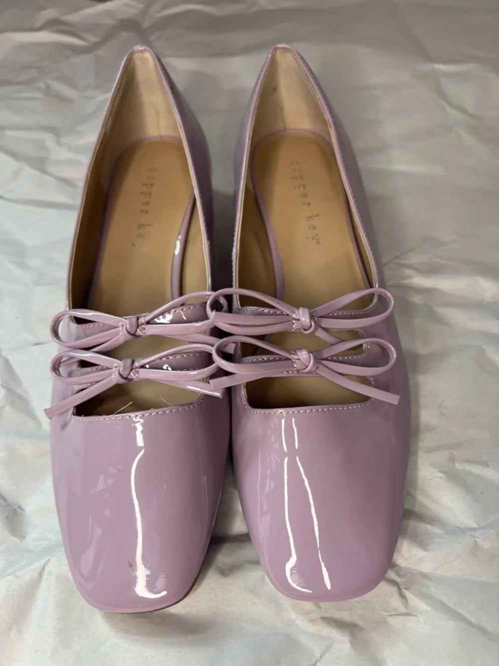 Copper Key Frolic Patent Double Bow Marry Jane Lavender Flats in Size 6.5M